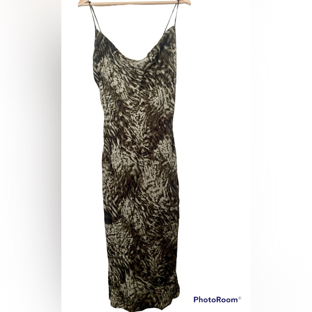 Good American Olive Green Cheetah Satin Dress